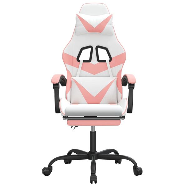 vidaXL Leikjastóll með Fótskemli Hvítur og Bleikur Gervileður