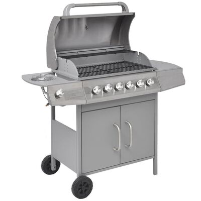 vidaXL Gasgrill 6+1 Eldunarsvæði Silfur