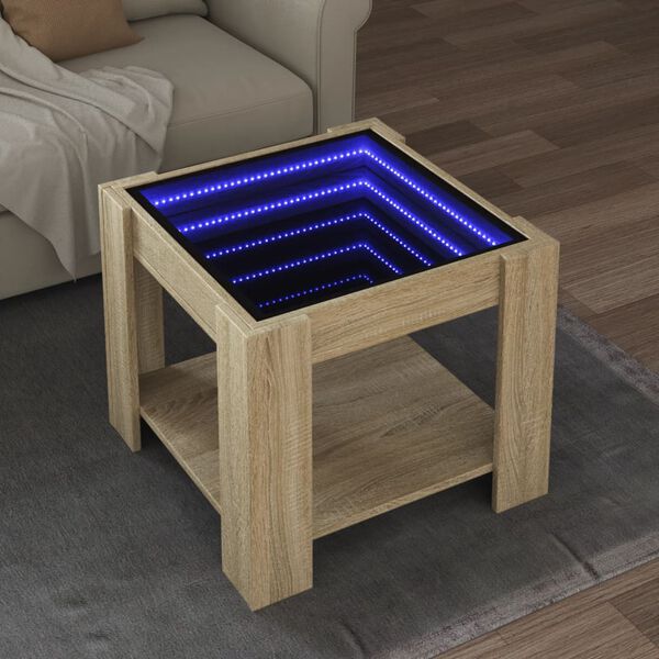vidaXL S&oacute;fabor&eth; me&eth; LED Sonoma Eik 53x53x45 cm Samsettur Vi&eth;ur