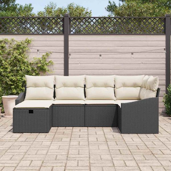 vidaXL Gar&eth;s&oacute;fa sett 6 pcs Svartur 55 x 62 x 69 cm Poly rattan