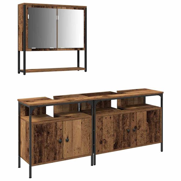 vidaXL Ba&eth;herbergismublasett me&eth; hillu 3 pcs Br&uacute;nn Samsettur vi&eth;ur