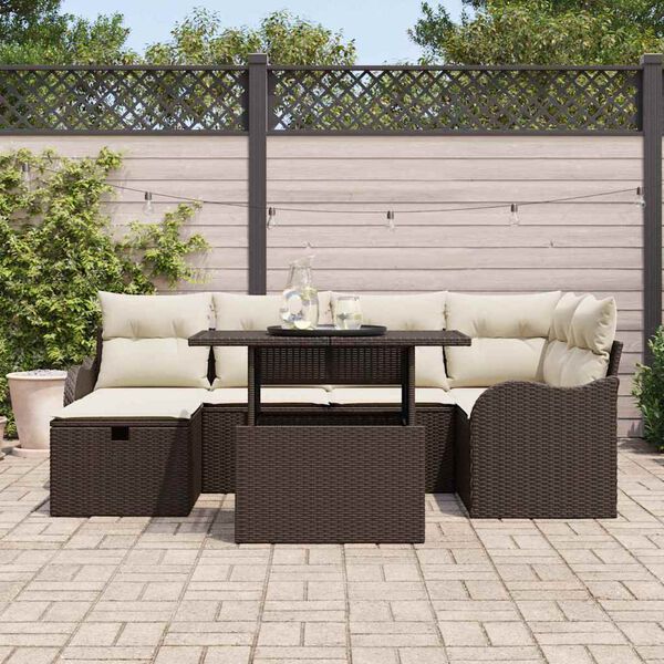 vidaXL Gar&eth;s&oacute;fa sett me&eth; p&uacute;&eth;i me&eth; geymslu 7 pcs Br&uacute;nn Poly rattan