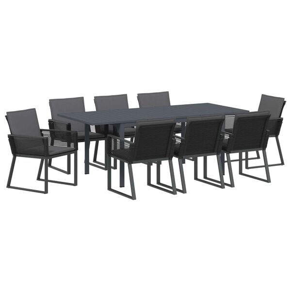 vidaXL Gar&eth;ur bor&eth;sett 9 pcs Svartur p&oacute;l&yacute;rattan