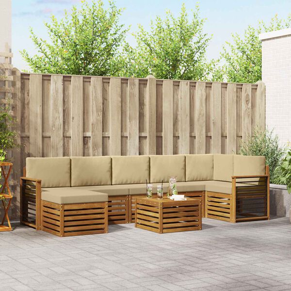 vidaXL S&oacute;fasett me&eth; p&uacute;&eth;i 8 pcs N&aacute;tt&uacute;rulegt og B&eacute;ig Hrein akas&iacute;utr&eacute;