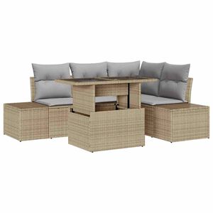 vidaXL Gar&eth;s&oacute;fa sett me&eth; p&uacute;&eth;i 5 pcs Beige og lj&oacute;sgr&aacute;r p&oacute;l&yacute;rattan