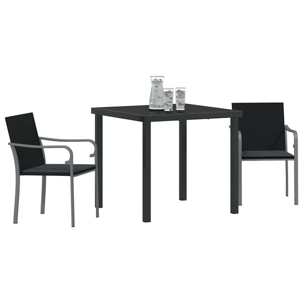 vidaXL Gar&eth;ur bor&eth;sett 3 pcs Svartur og gr&aacute;r PE rattan
