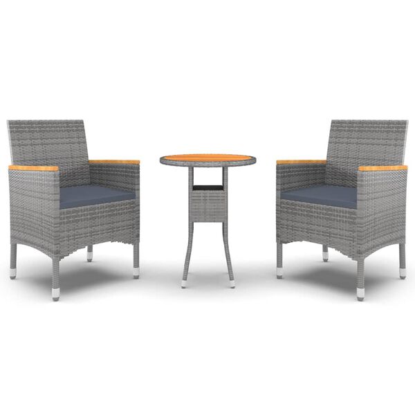 vidaXL 3 Parta Garðborðstofusett Grátt Pólýrattan
