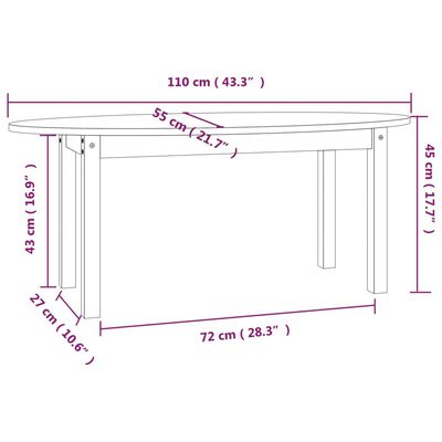 vidaXL Sófaborð Svart 110x55x45 cm Gegnheill Fura