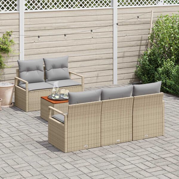 vidaXL Gar&eth;s&oacute;fa sett me&eth; p&uacute;&eth;i 6 pcs Drapplita&eth;ur p&oacute;l&yacute;rattan