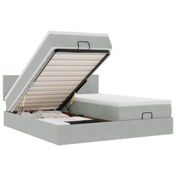 vidaXL Ottoman r&uacute;mgrind me&eth; d&yacute;num Lj&oacute;sgr&aacute;r 180x200cm Flauel