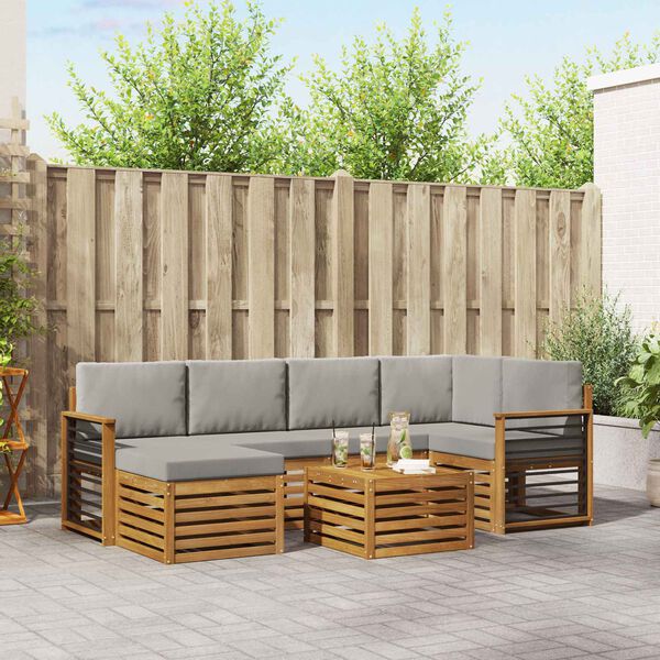 vidaXL Sofav&ouml;ruuppsettning me&eth; p&uacute;&eth;i 7 pcs N&aacute;tt&uacute;rulegt og Lj&oacute;st Gr&aacute;tt