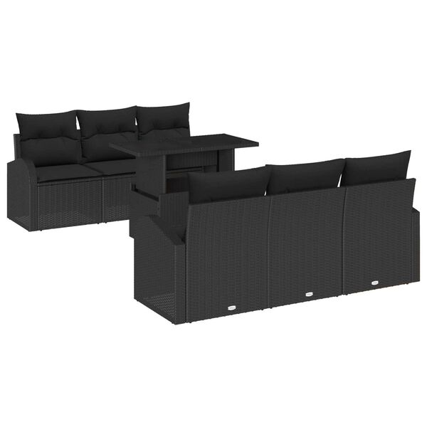 vidaXL Gar&eth;s&oacute;fa sett me&eth; p&uacute;&eth;i me&eth; geymslu 7 pcs Svartur Poly Rattan