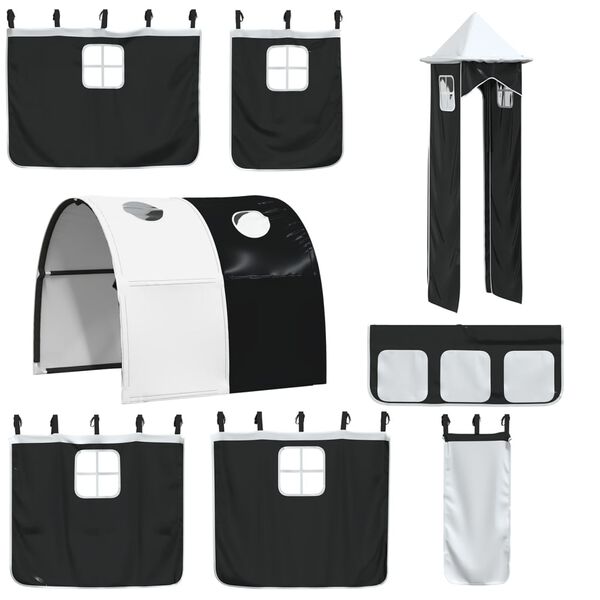 vidaXL Gluggatj&ouml;ld fyrir Kojur me&eth; G&ouml;ngum og Turni Hv&iacute;t og Sv&ouml;rt