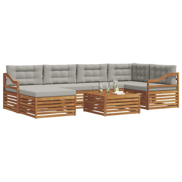 vidaXL &Uacute;ti s&oacute;fasett me&eth; p&uacute;&eth;i 7 pcs N&aacute;tt&uacute;rulegt og Lj&oacute;st Gr&aacute;tt