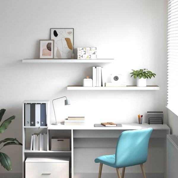 vidaXL Vegghengdar Hillur 2 stk. Eik og Hv&iacute;tur 120x23,5x3,8 cm MDF