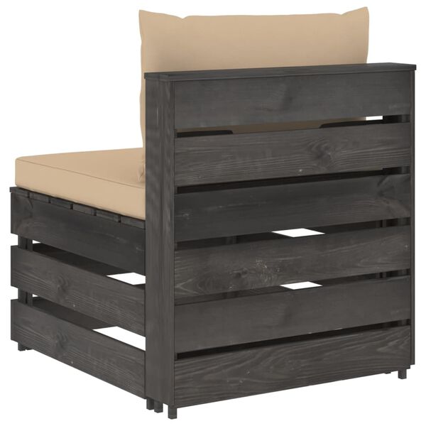 vidaXL Miðjusófaeining með Sessum Grátt Gagnvarinn Viður