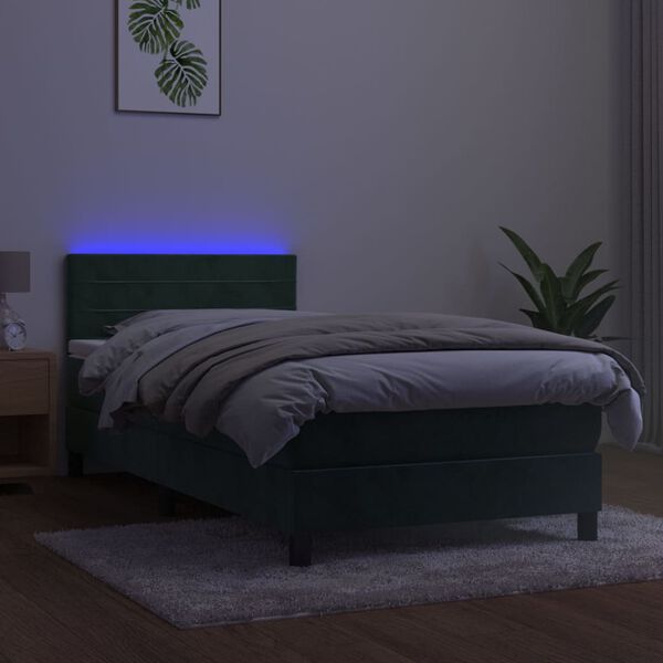 vidaXL H&oacute;lfa&eth; Springr&uacute;m me&eth; D&yacute;nu&LED D&ouml;kkgr&aelig;nt 90x190 cm Flauel