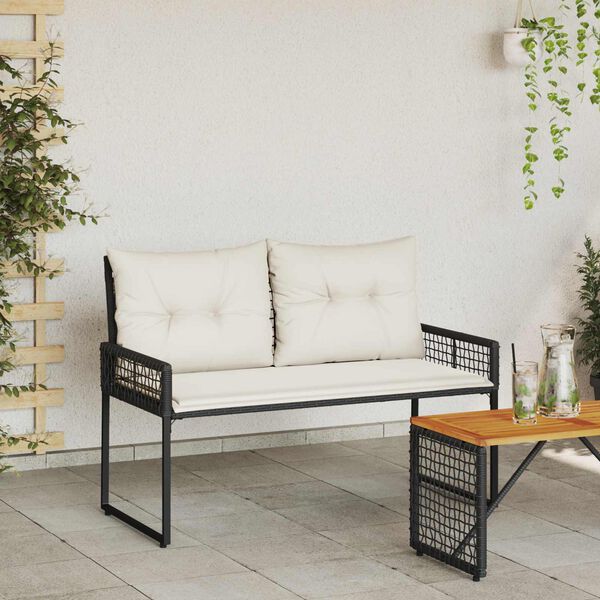 vidaXL &Uacute;tibekkur Svart og kremhv&iacute;t 118 x 55 x 82 cm PE rattan og efni