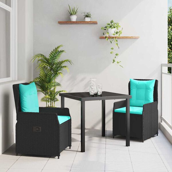 vidaXL Gar&eth;ur bor&eth;sett 3 pcs Svartur Poly rattan