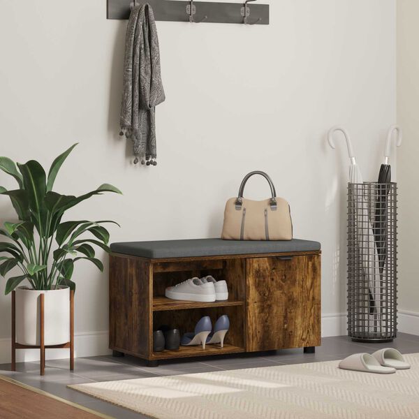 vidaXL Hallarbekk Reyktur Eik 80 x 38 x 46 cm Virkur tr&eacute; og d&uacute;kur