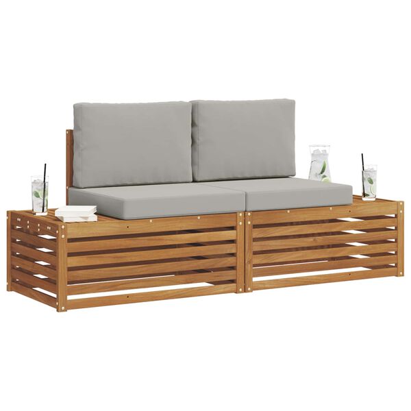 vidaXL &Uacute;ti s&oacute;fasett me&eth; p&uacute;&eth;i 2 Stykki N&aacute;tt&uacute;rulegt og Lj&oacute;st Gr&aacute;tt