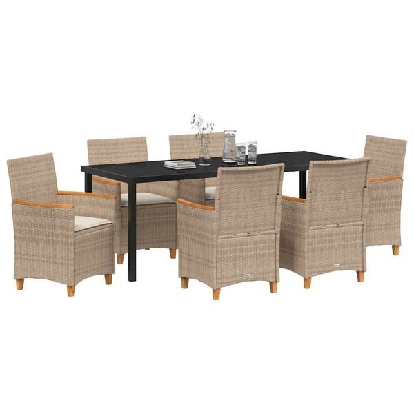 vidaXL Gar&eth;ur bor&eth;sett 7 pcs Drapplita&eth;ur p&oacute;l&yacute;rattan