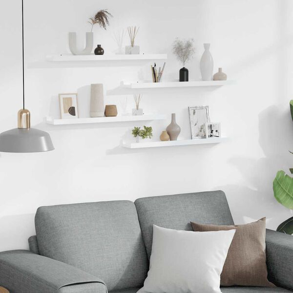 vidaXL Vegghillur 4 stk. H&aacute;glansandi Hv&iacute;tar 60x9x3 cm