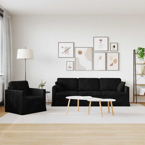 vidaXL S&oacute;fi 2 pcs Svartur 228 x 78 x 80 cm Flauel