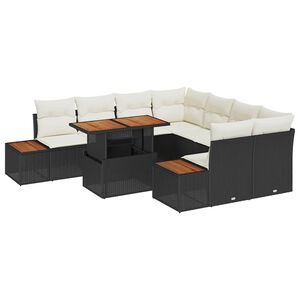 vidaXL Gar&eth;s&oacute;fa sett me&eth; geymslu 9 pcs Svartur Poly rattan