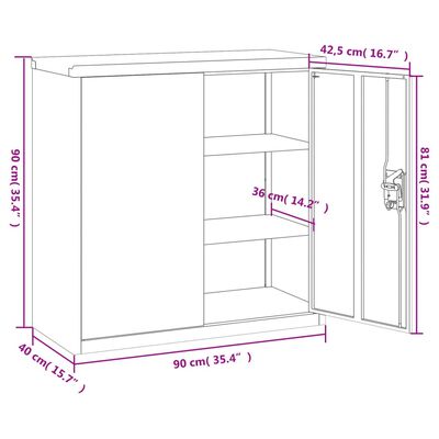 vidaXL Skjalaskápur Hvítur 90x40x130 cm Stál