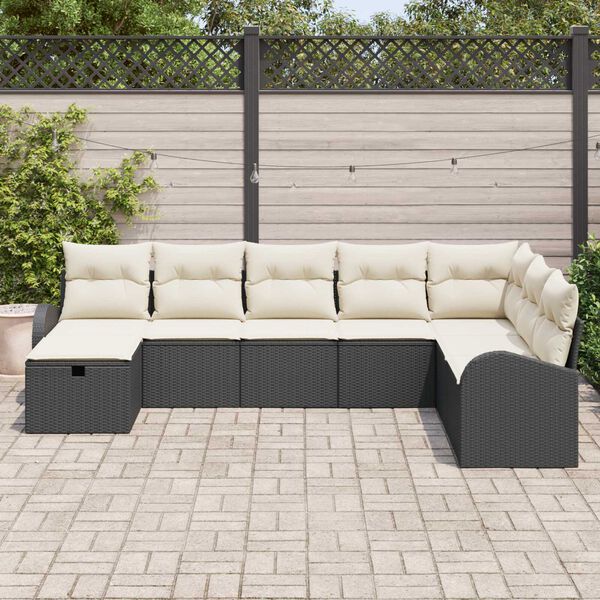 vidaXL Gar&eth;s&oacute;fa sett me&eth; p&uacute;&eth;i me&eth; geymslu 8 pcs Svartur Poly rattan