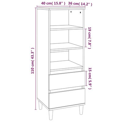 vidaXL Hár Skápur Grár Sonoma 40x36x110 cm Samsettur Viður