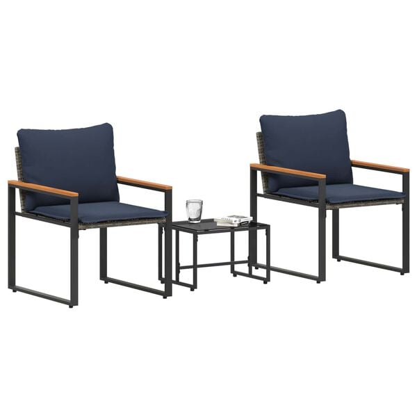 vidaXL H&uacute;sgagnasett me&eth; p&uacute;&eth;i 3 pcs Gr&aacute;tt og sj&aacute;vargul Rattan