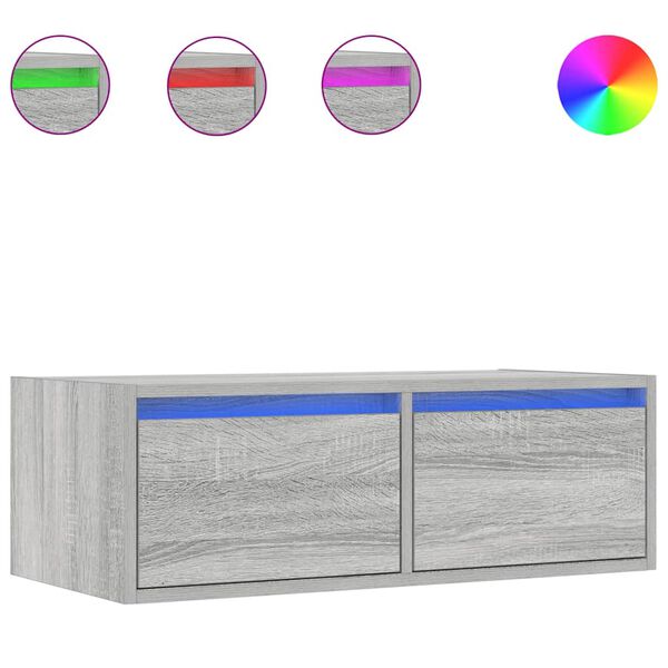 vidaXL sj&oacute;nvarpssk&aacute;pur me&eth; LED lj&oacute;sum Gr&aacute;r Sonoma 75x35,5x25 cm