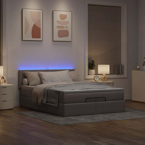 vidaXL Ottoman R&uacute;m me&eth; D&yacute;nu & LED Taupe 140x200cm Efni