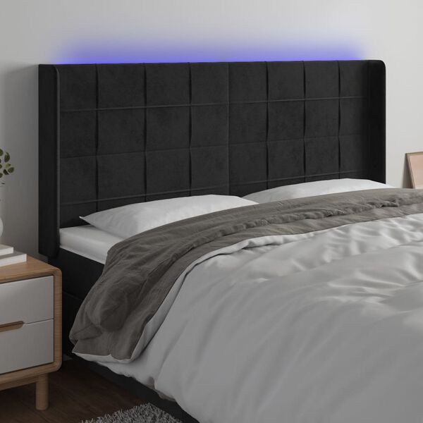 vidaXL LED H&ouml;f&eth;agafl 163x16x118/128 cm Svart Flauel