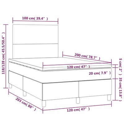 vidaXL Hólfað Springrúm með Dýnu Grátt 120x200 cm Gervileður