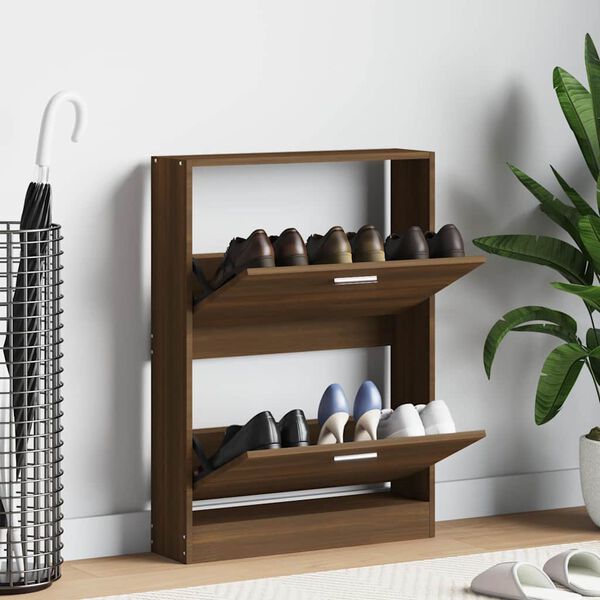 vidaXL Sk&oacute;sk&aacute;pur Br&uacute;nn Eikarlitur 59x17x81 cm Samsettur Vi&eth;ur