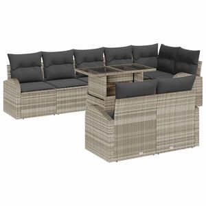 vidaXL Gar&eth;s&oacute;fa sett me&eth; geymslu 9 pcs Lj&oacute;sgr&aacute;r Poly rattan