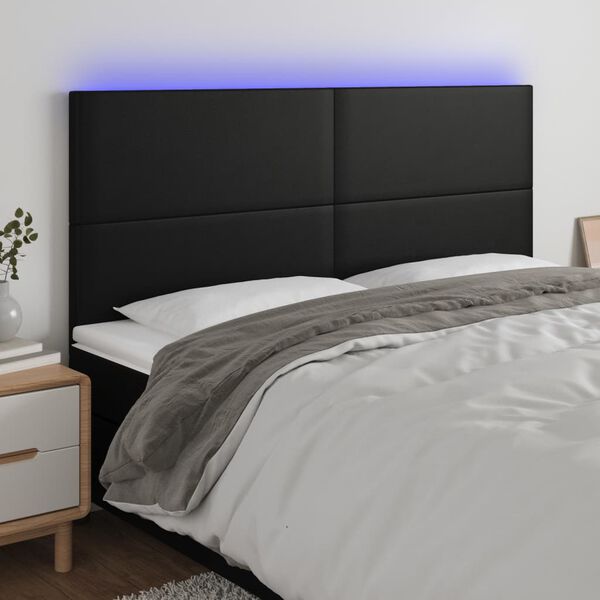vidaXL LED höfuðgafl Svart 160x5x118/128 cm Leðurlíki