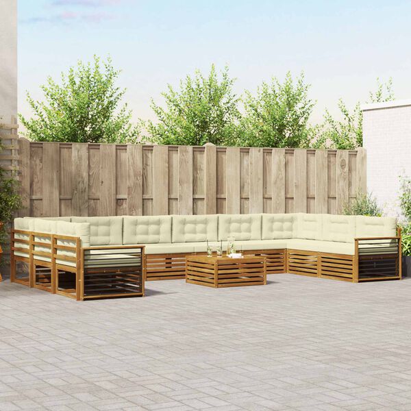 vidaXL S&oacute;fasett me&eth; p&uacute;&eth;i 11 pcs N&aacute;tt&uacute;rulegt og Krem Hrein akas&iacute;utr&eacute;