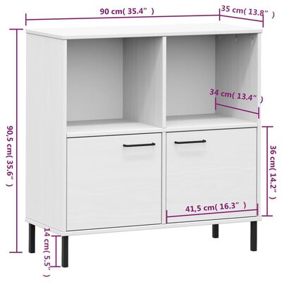 vidaXL Bókaskápur Málmfótum Hvítur 90x35x90,5 cm Gegnheil Fura„OSLO“