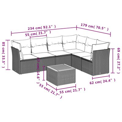 vidaXL 7 Hluta Garðsófasett með Sessum Svart Pólýrattan