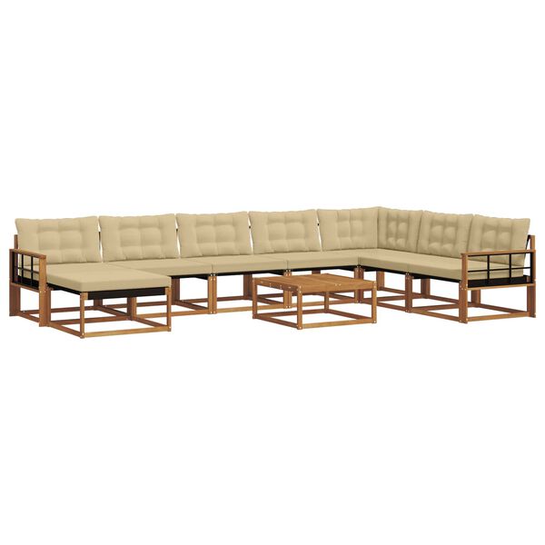 vidaXL &Uacute;ti s&oacute;fasett me&eth; p&uacute;&eth;i 9 pcs N&aacute;tt&uacute;rulegt og B&eacute;ig Hrein akas&iacute;utr&eacute;