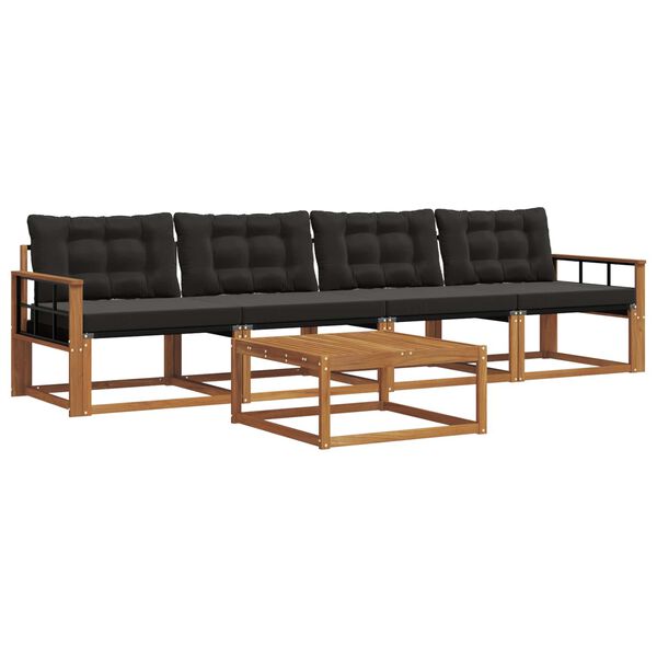 vidaXL &Uacute;ti s&oacute;fasett me&eth; p&uacute;&eth;i 5 pcs N&aacute;tt&uacute;rulegur og svartur