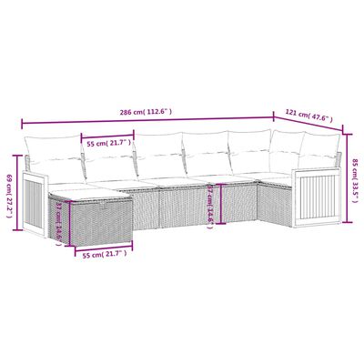 vidaXL 7 Hluta Garðsófasett með Sessum Drapplitað Pólýrattan