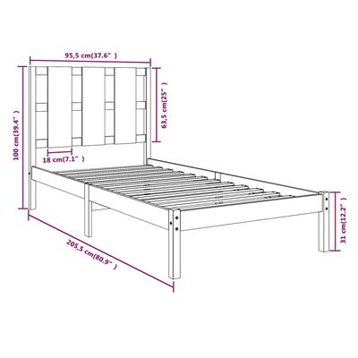 vidaXL Rúmgrind án Dýnu 90x200 cm Gegnheil Fura