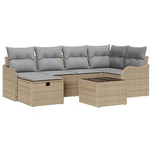 vidaXL Gar&eth;s&oacute;fa sett me&eth; p&uacute;&eth;i 7 pcs drappa&eth;ur og lj&oacute;sgr&aacute;r Poly rattan