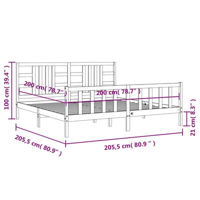 vidaXL Rúmgrind með Höfuðgafli Hvítur 200x200 cm Gegnheill Viður