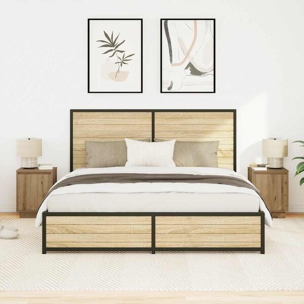 vidaXL N&aacute;ttbor&eth; me&eth; LED-Lj&oacute;sum 2 stk. Listamannseikarlitur 38x34x50 cm